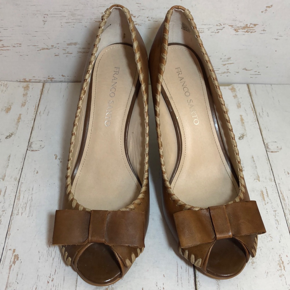 Franco Sarto Flicker Leather Laced Edge Peep Toe